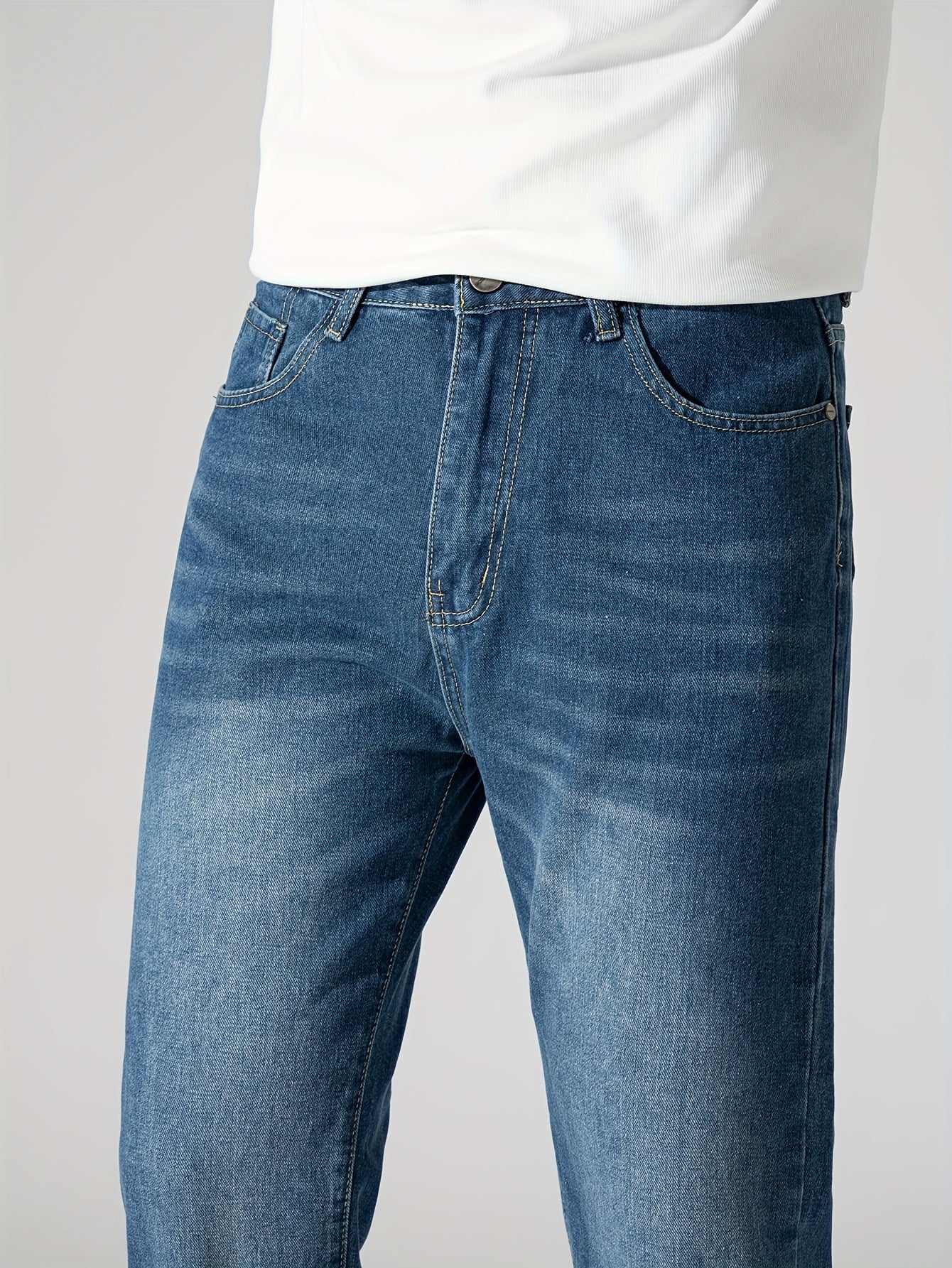Mens Regular Washed Denim Pants Casual Street Style All Match Jeans