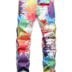 Paint Splash Cotton Slim Fit Jeans Men's Casual Street Style Denim Pants