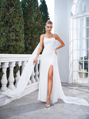 Minimalist Spaghetti Straps Wedding Dress Maxi Dress With Overskirt