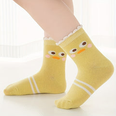 5 Pairs Baby Girls Cartoon Pattern Crew Socks for Autumn Winter