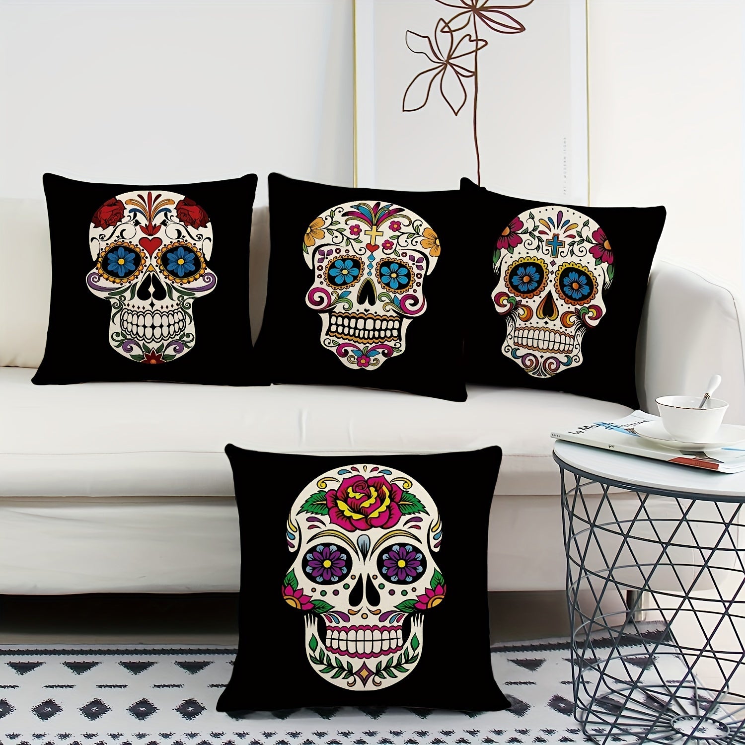 Funny Flower Skull Throw Pillow Covers