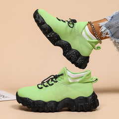Platform Knit Sneakers Lace Up Breathable Sport Running Shoes