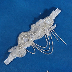 Faux Pearl Bridal Headdress with Tassel Rhinestone Head Jewelry