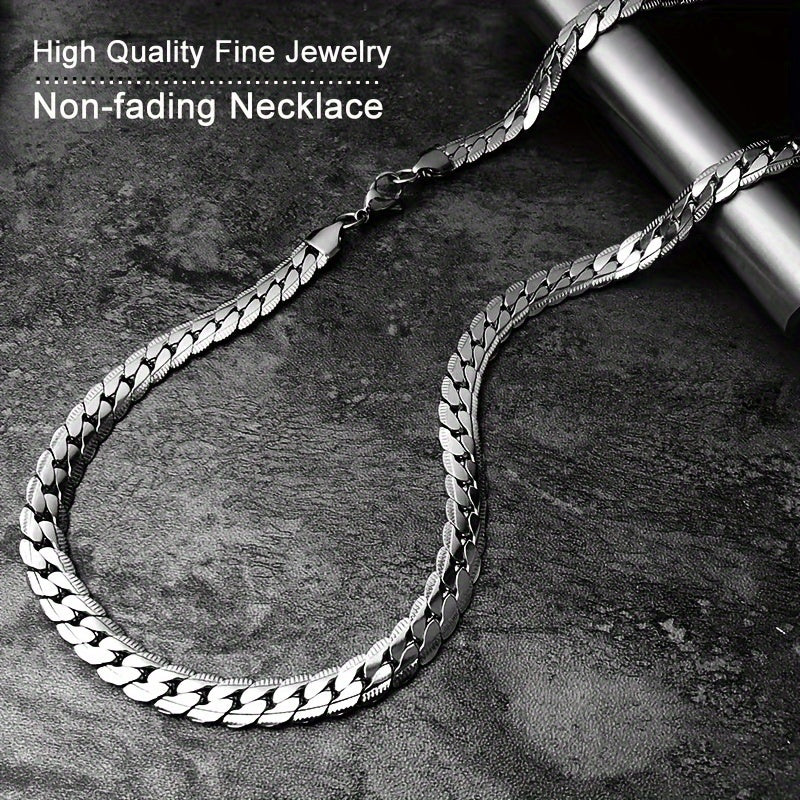 Embossed Cuban Chain Necklace Stainless Steel Women's Jewelry