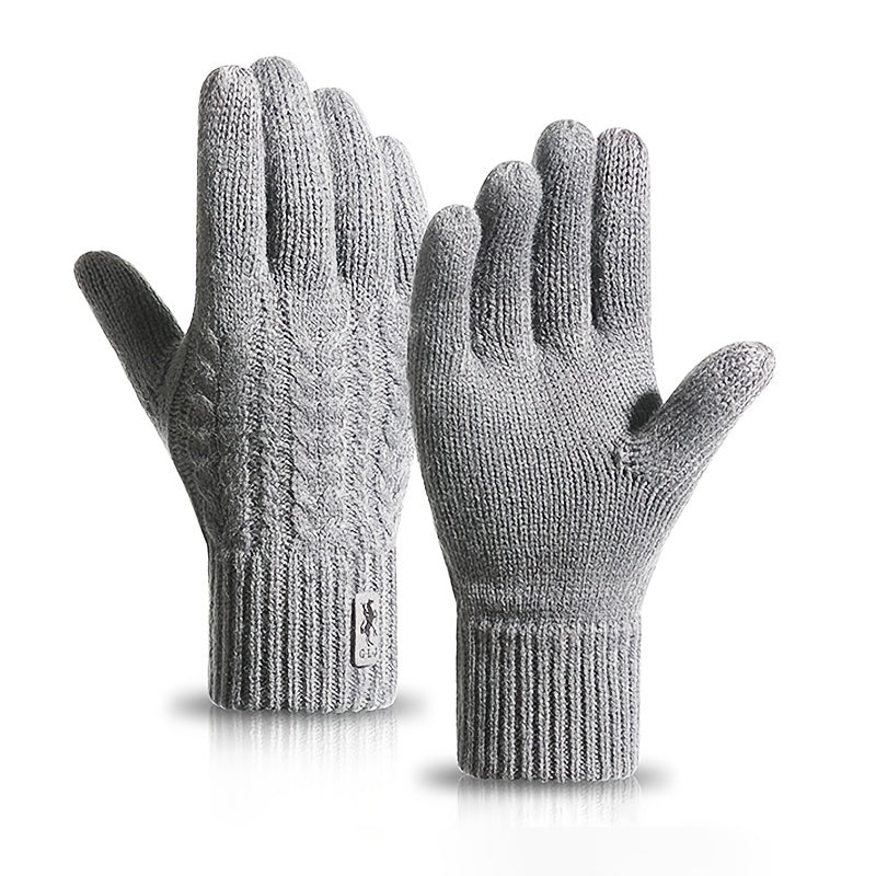 Double Layer Thick Knit Gloves with Fleece & Touch Screen Access
