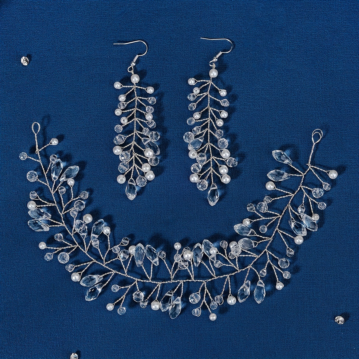 Crystal & Pearl Headwear Braided Headband & Earrings Set
