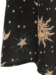 Moon & Sun Print Notched Neck Sleeveless Tank Dress
