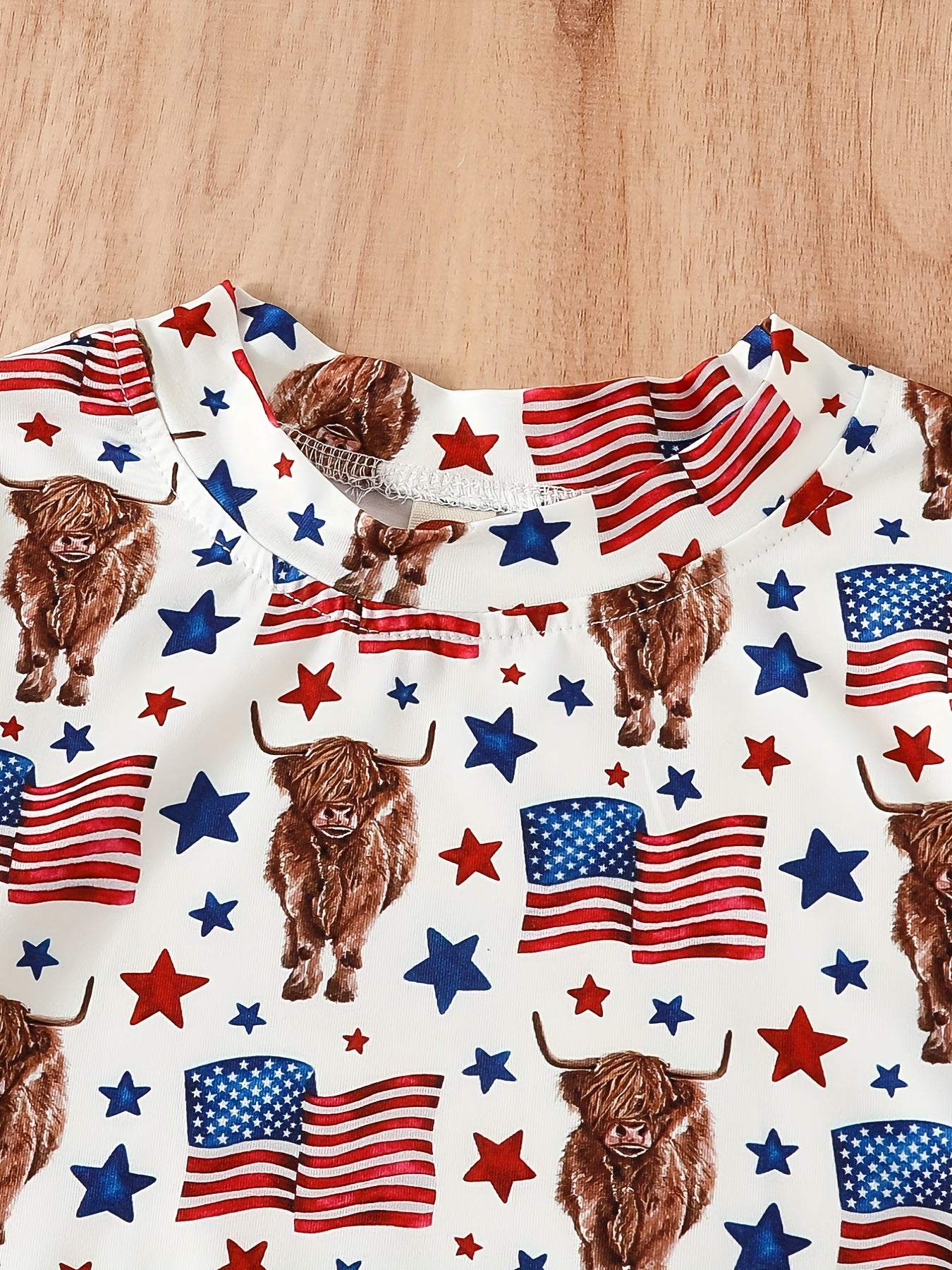 Boys Cow Flag Graphic T-shirt & Shorts Set for Summer Party