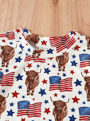 Boys Cow Flag Graphic T-shirt & Shorts Set for Summer Party