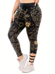 Women's Plus Geometric Print Cut Out High Rise Leggings