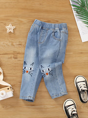 Toddler Girls Animals Embroidered Denim Jeans