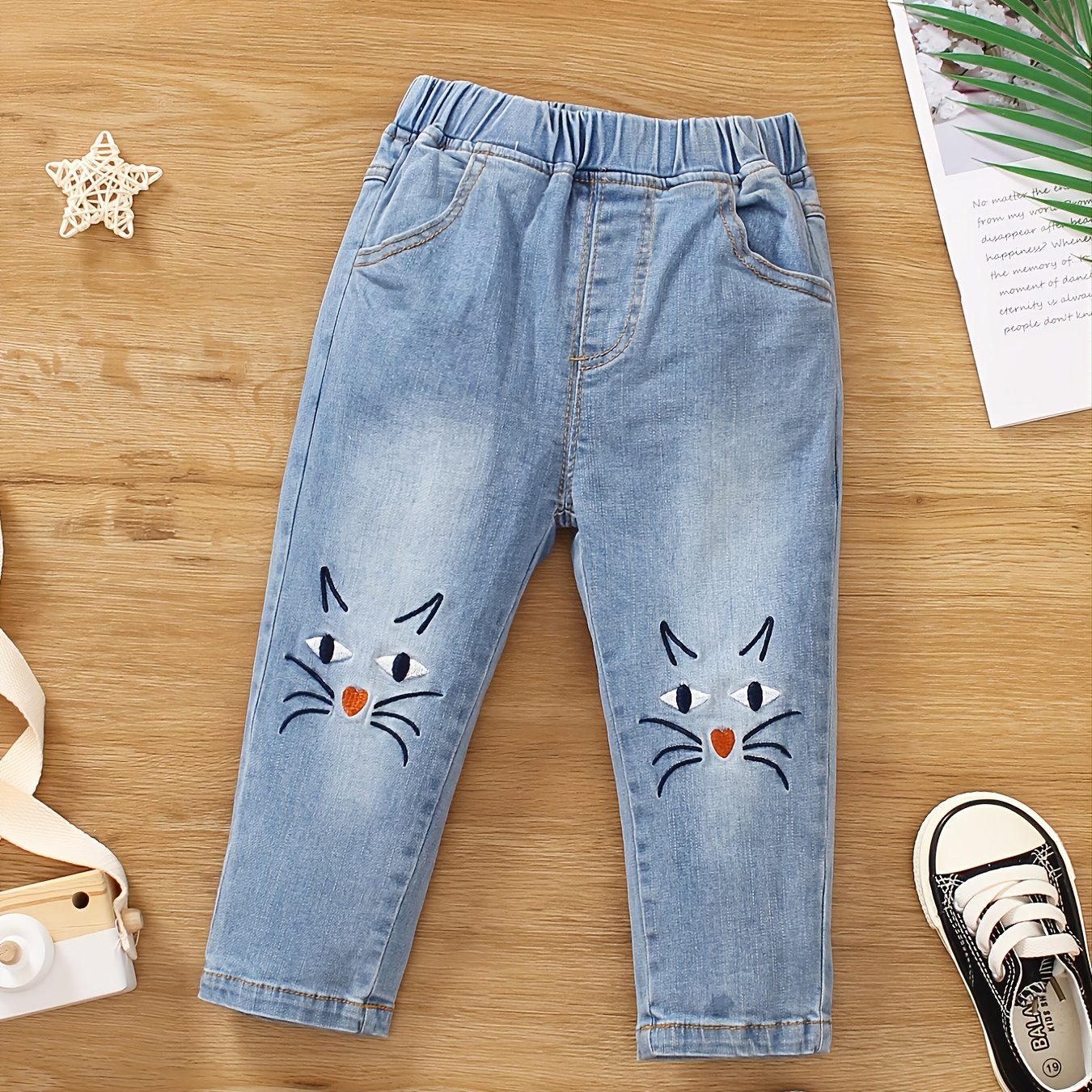 Toddler Girls Animals Embroidered Denim Jeans