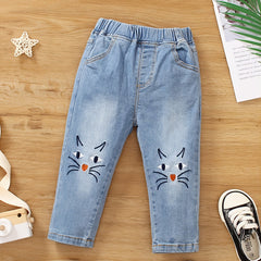 Toddler Girls Animals Embroidered Denim Jeans