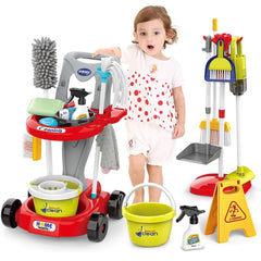 Kids Pretend Play Cleaning Cart Toy Set with Vacuum