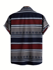 Block Print Men s Casual Short Sleeve Shirt for Summer Vacation