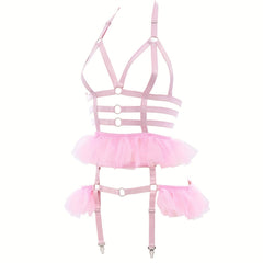 Women's Hollow Out Lace Mesh Halter Body Harness Belt