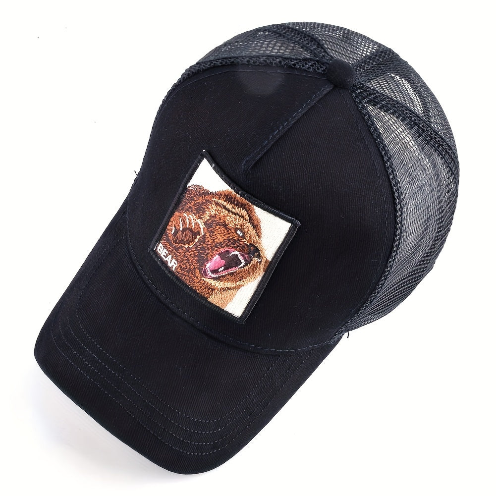 Animal Bear Embroidery Baseball Cap Sunshade Hip hop Cap Breathable Summer Truck