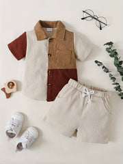 Boys Block Outfit Shorts & Shirt Short Sleeves Button Drawstring Waist