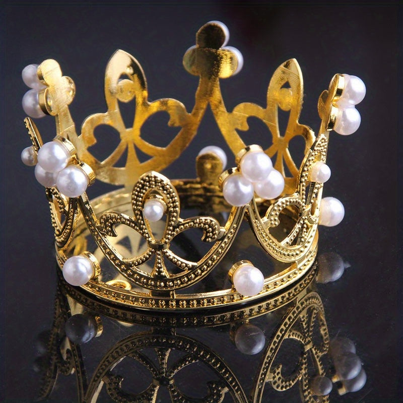 Mini Golden Silvery Pearl Crown Cake Topper Hollow Crown Cake Decor