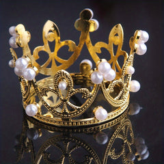 Mini Golden Silvery Pearl Crown Cake Topper Hollow Crown Cake Decor
