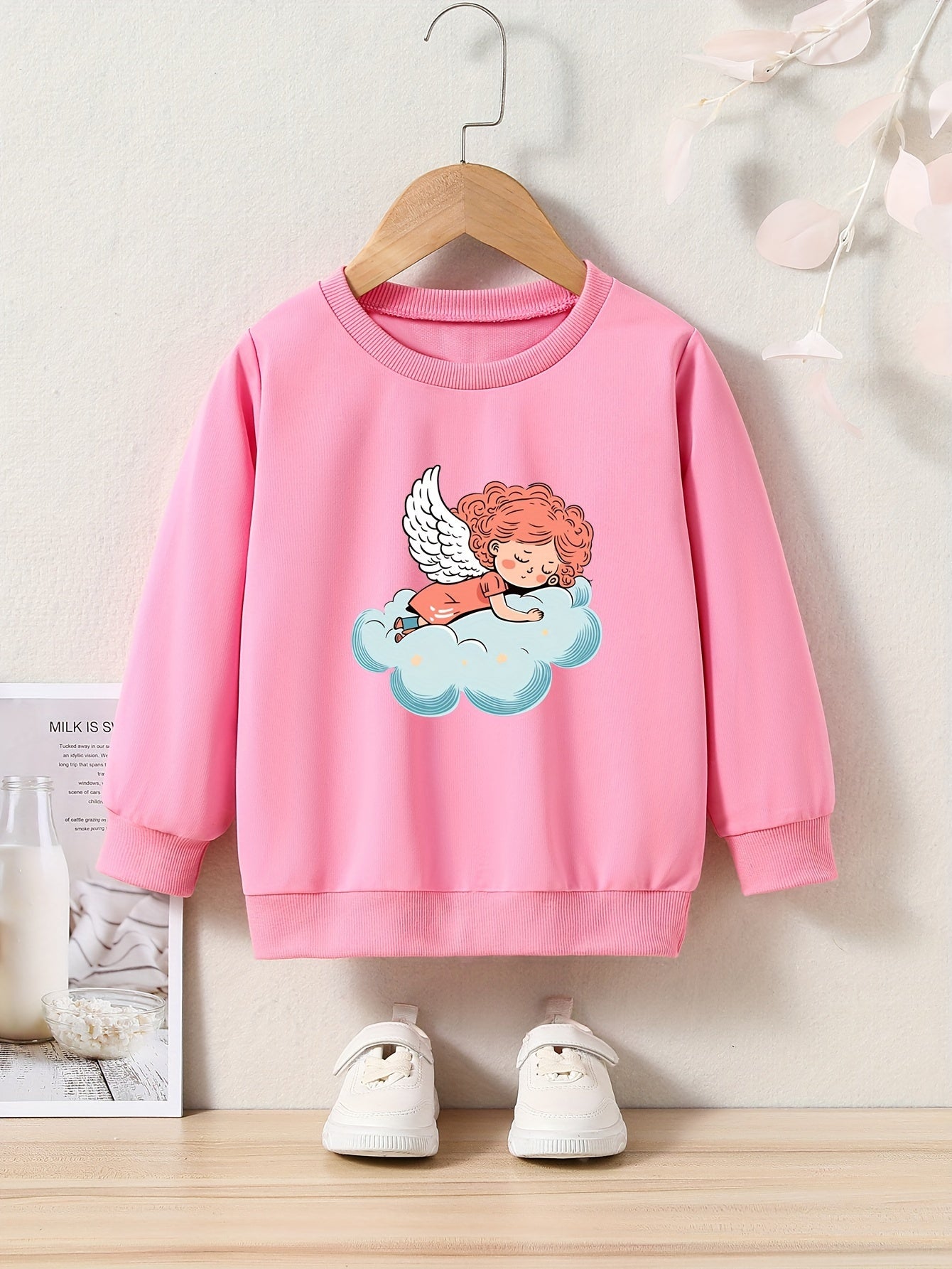 Angel Print Sweatshirt Girls Graphic Pullover for Kids Fall Winter