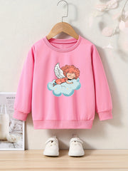 Angel Print Sweatshirt Girls Graphic Pullover for Kids Fall Winter