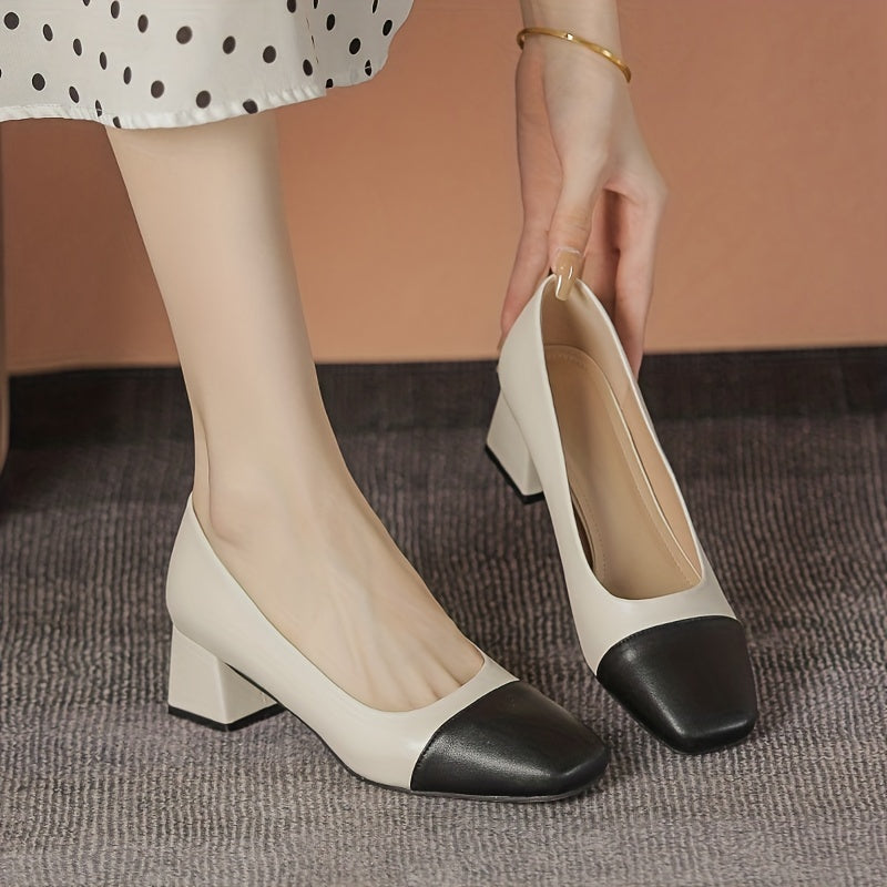 Women's Mid Heel Slip-On Cap Toe Dress Shoes