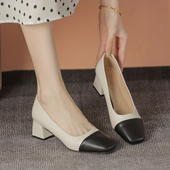 Women's Mid Heel Slip-On Cap Toe Dress Shoes