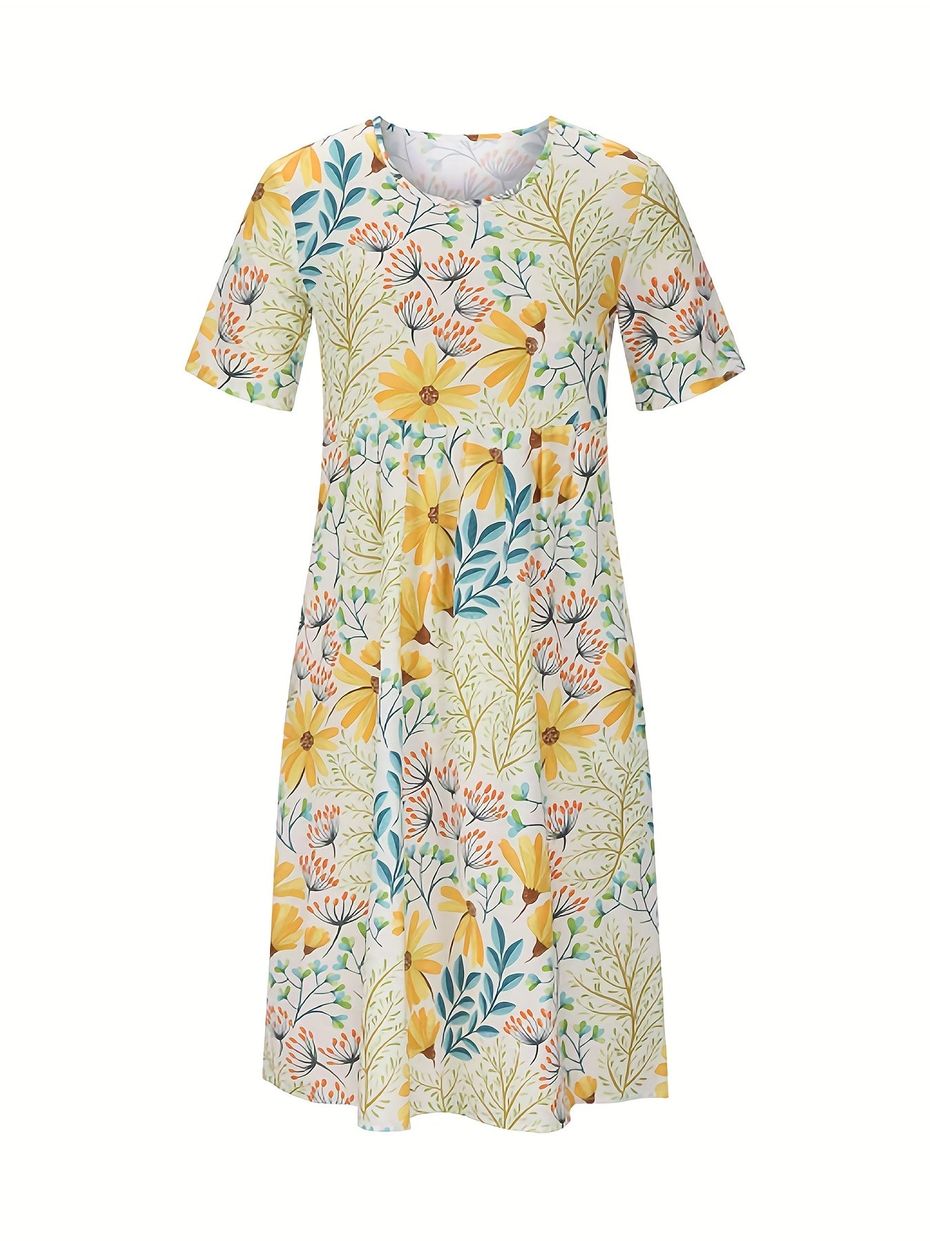 Floral Print Short Sleeve Dress with Pocket