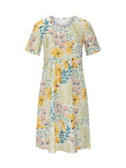 Floral Print Short Sleeve Dress with Pocket
