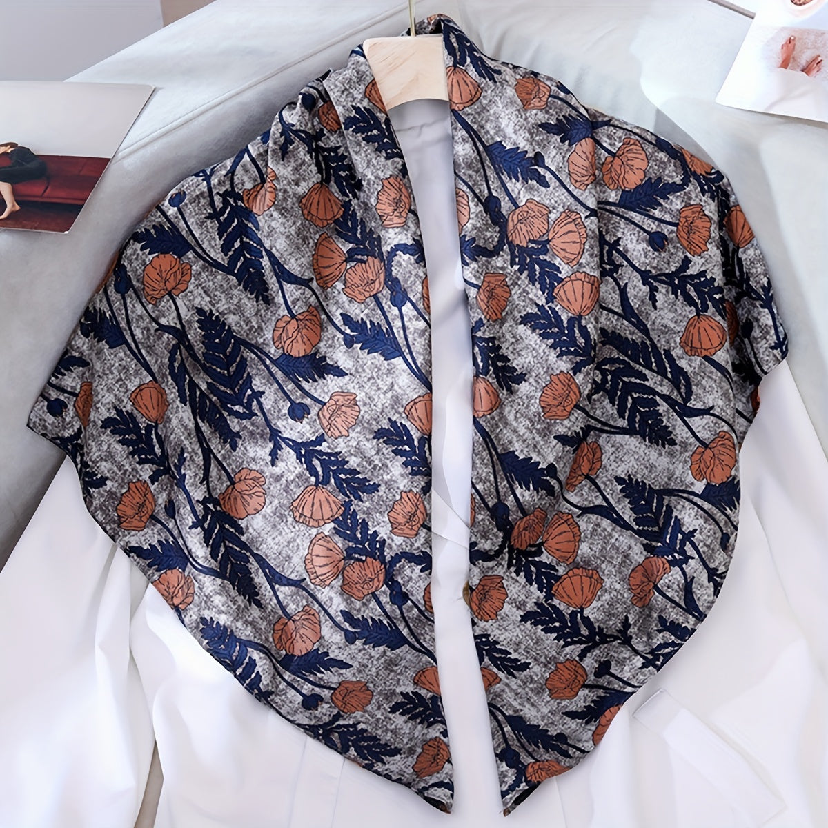 Vintage Rose Flower Print Shawl Twill Silk Square Scarf