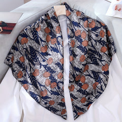 Vintage Rose Flower Print Shawl Twill Silk Square Scarf