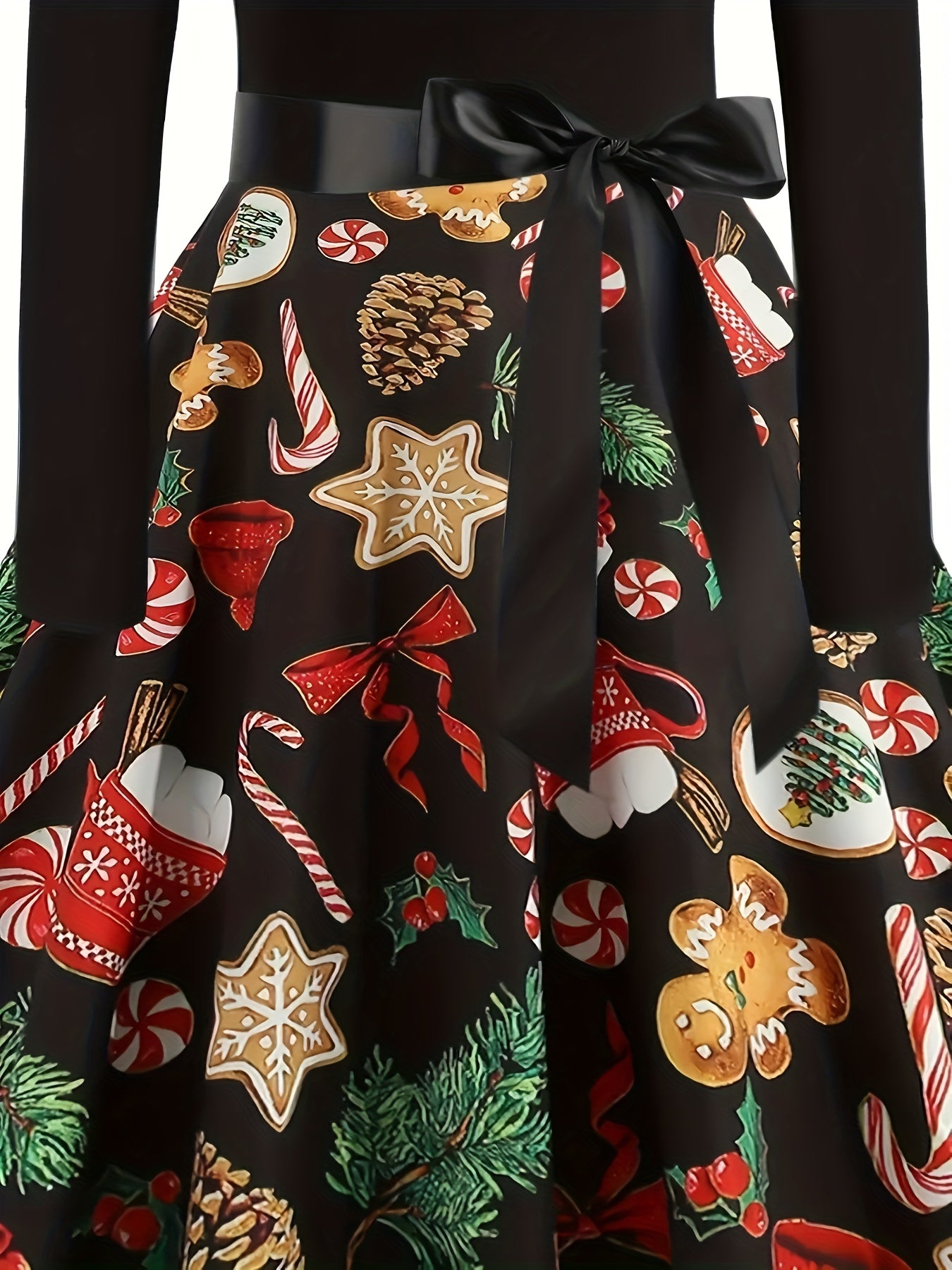 Colorblock Christmas Print Tie Front A-line Maxi Dress