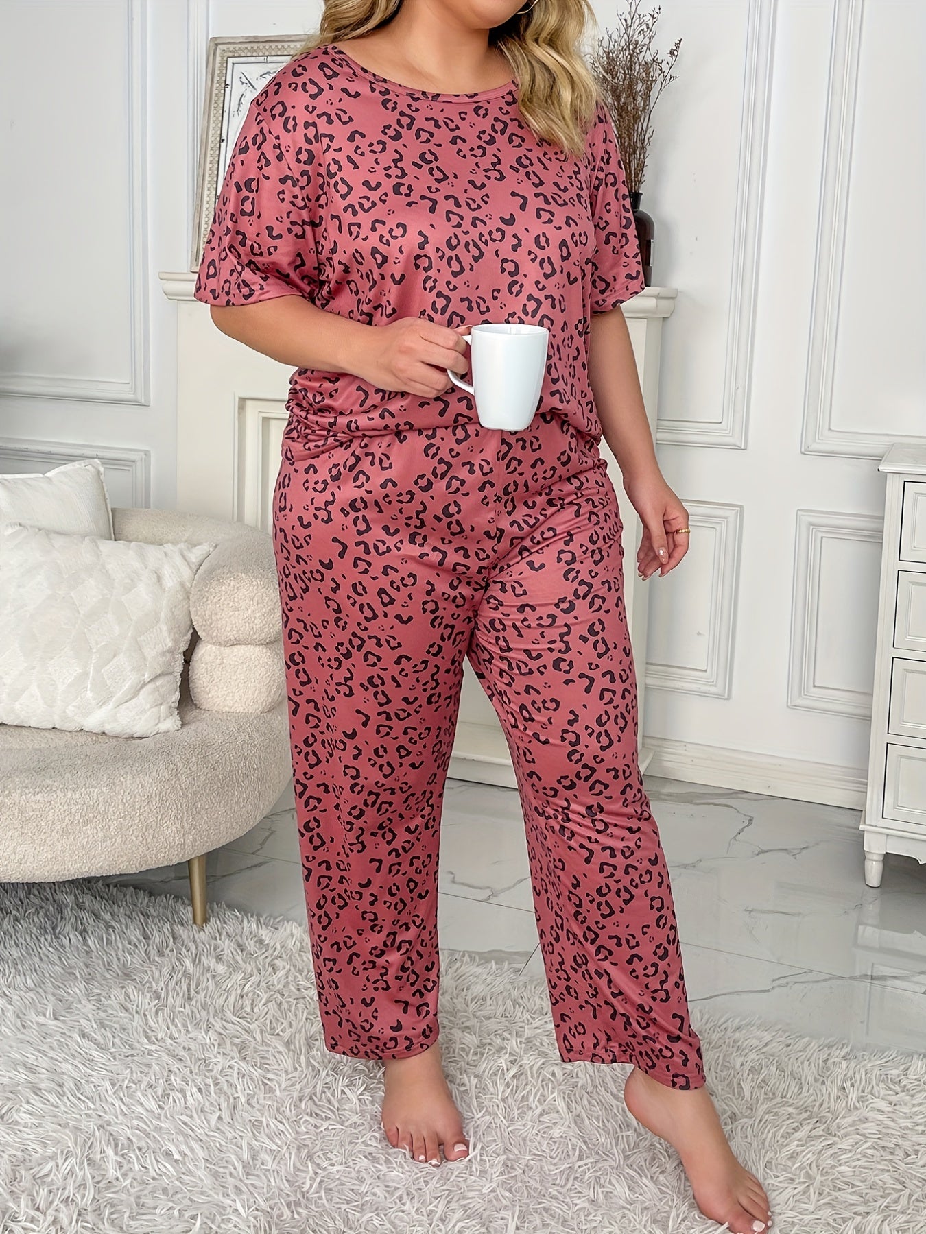 Leopard Print Tee & Pants Pajama Set