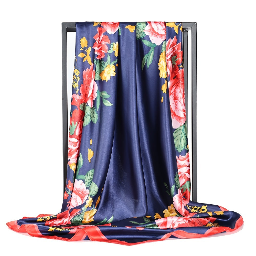 Floral Print Square Kerchief Neck Scarf Hair Accessory