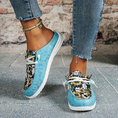 Women's Sunflower Print Canvas Shoes Lace Up Mule Sneakers