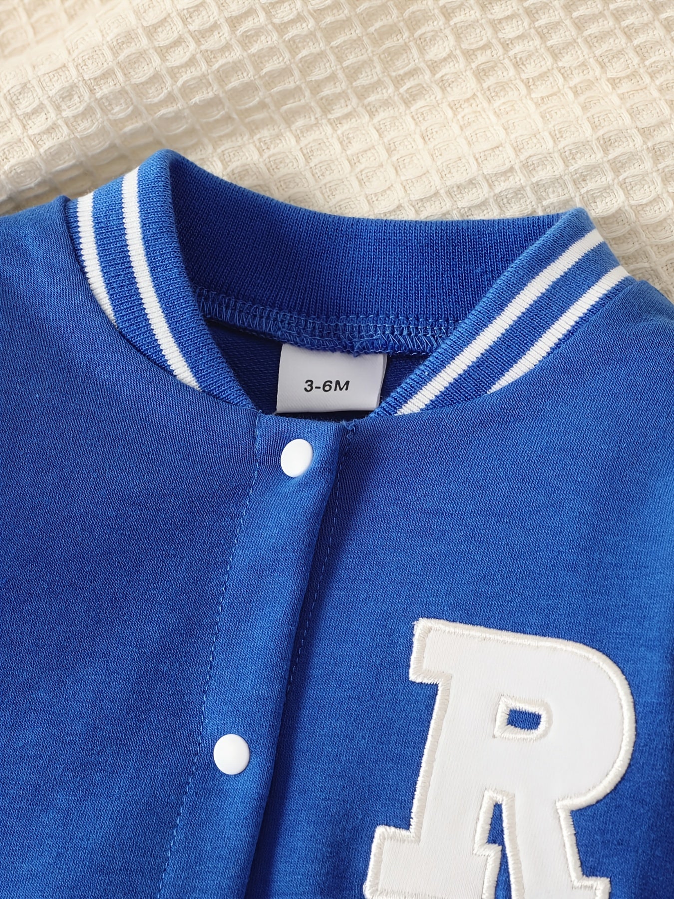Baby Boy R Letter Patch Embroidered Long Sleeved Jumpsuit