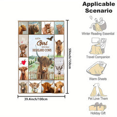 Scottish Highland Cow Flannel Blanket for Couch Bed Sofa Camping Traveling