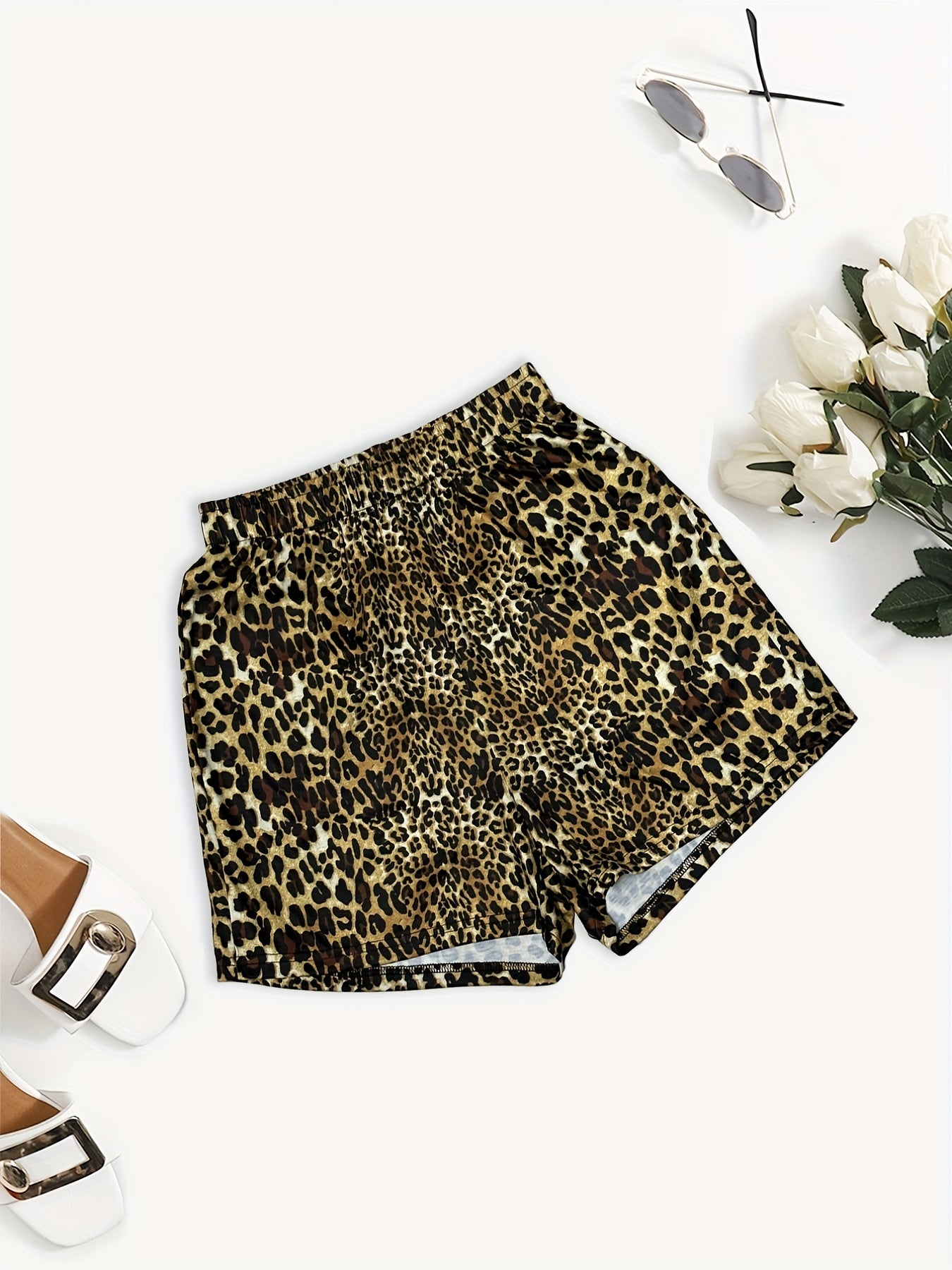 Leopard Print Elastic Waist Shorts for Summer Women's Clothing