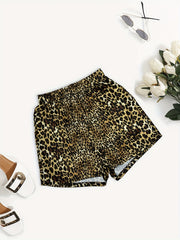 Leopard Print Elastic Waist Shorts for Summer Women's Clothing