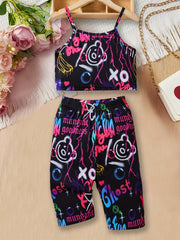 Girls Colorful Bear Tank Top and Long Pants Set