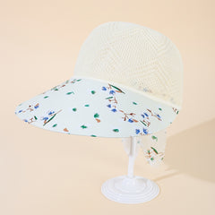 Flower Print Sun Hat Hollow Knitted Lace Up Visor Hat