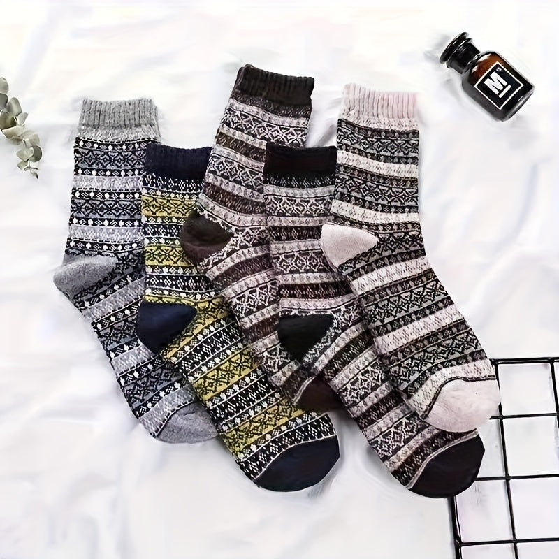 5 Pairs Winter Warm Socks Casual Knit Socks Outdoor Socks Thick Warm Socks