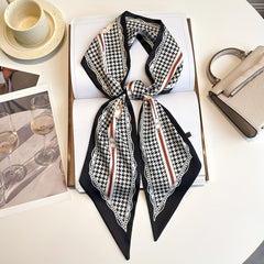 Houndstooth Print Skinny Scarf Neck Tie Bag Wrap Hair Ribbon Scarves