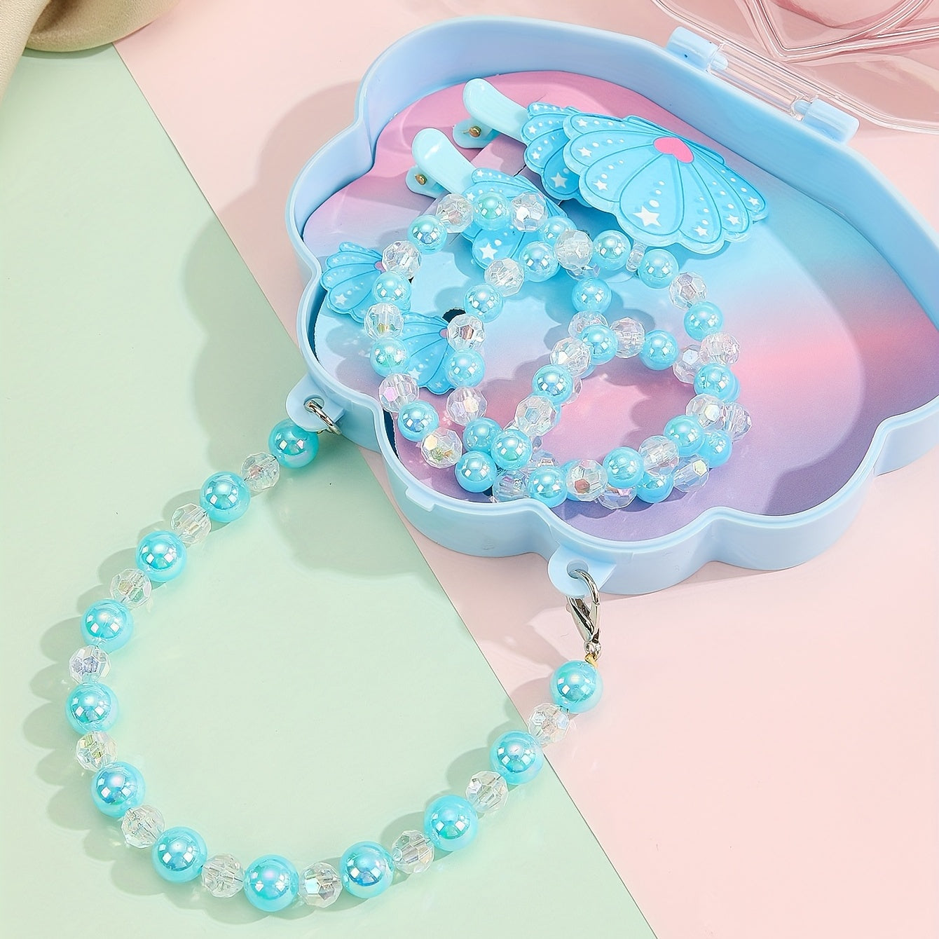 Kids Seashell Hair Clip Jewelry Set with Tote Bag