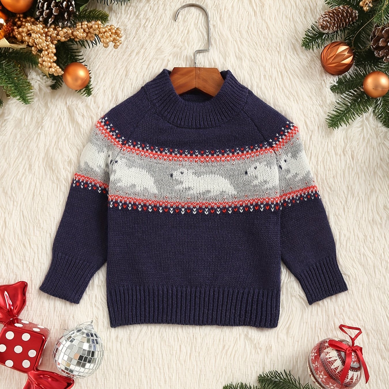Jacquard Round Neck Knit Pullover Kids Casual Sweater Top