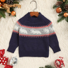 Jacquard Round Neck Knit Pullover Kids Casual Sweater Top