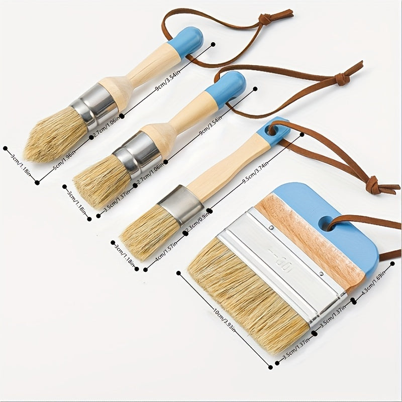 4pcs Chalk Wax Paint Brush Wooden Handle DIY Tool
