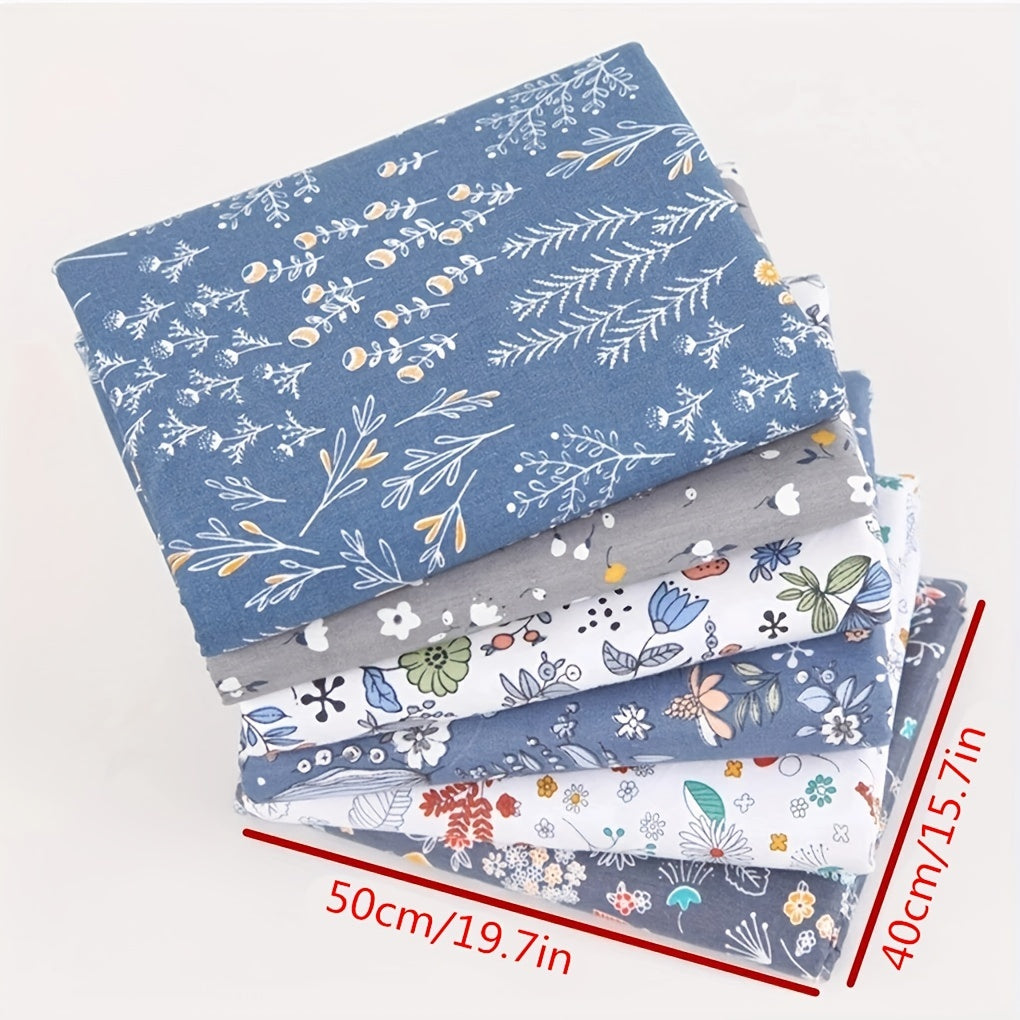 6pcs Floral and Leaf Fat Quarter Fabric Grey and Dark for DIY Sewing Patchwork
