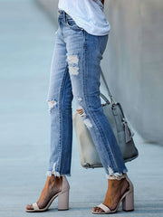 Ripped Hole Straight Jeans Casual Denim Pants
